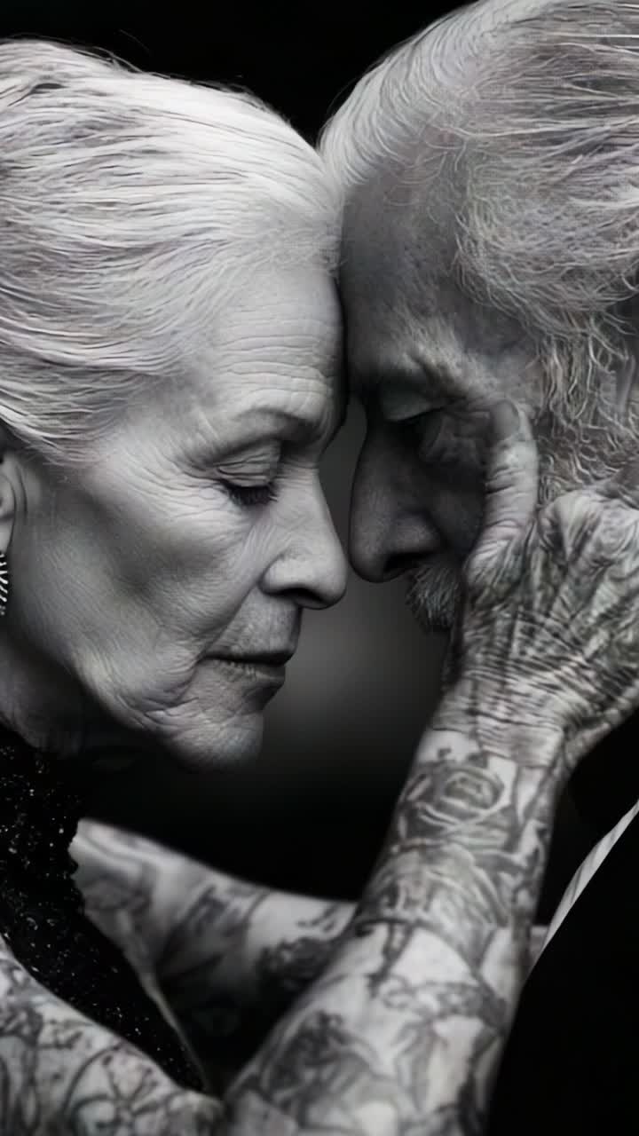Intimate Connection of Two Elderly Individuals Sharing a Moment, Capturing Love, Wisdom, and the Beauty of Aging in a Touching Black and White Scene