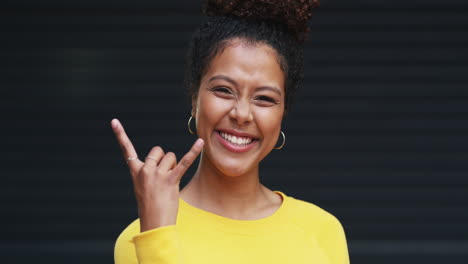 happy woman in yellow sweater