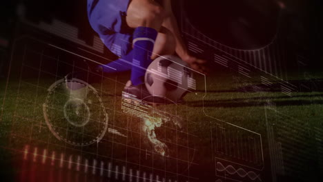 animation of data processing over caucasian football player on football pitch