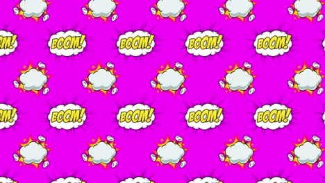 Animation-of-multiple-vintage-comic-cartoon-speech-bubbles-and-clouds-with-Boom!-text-moving