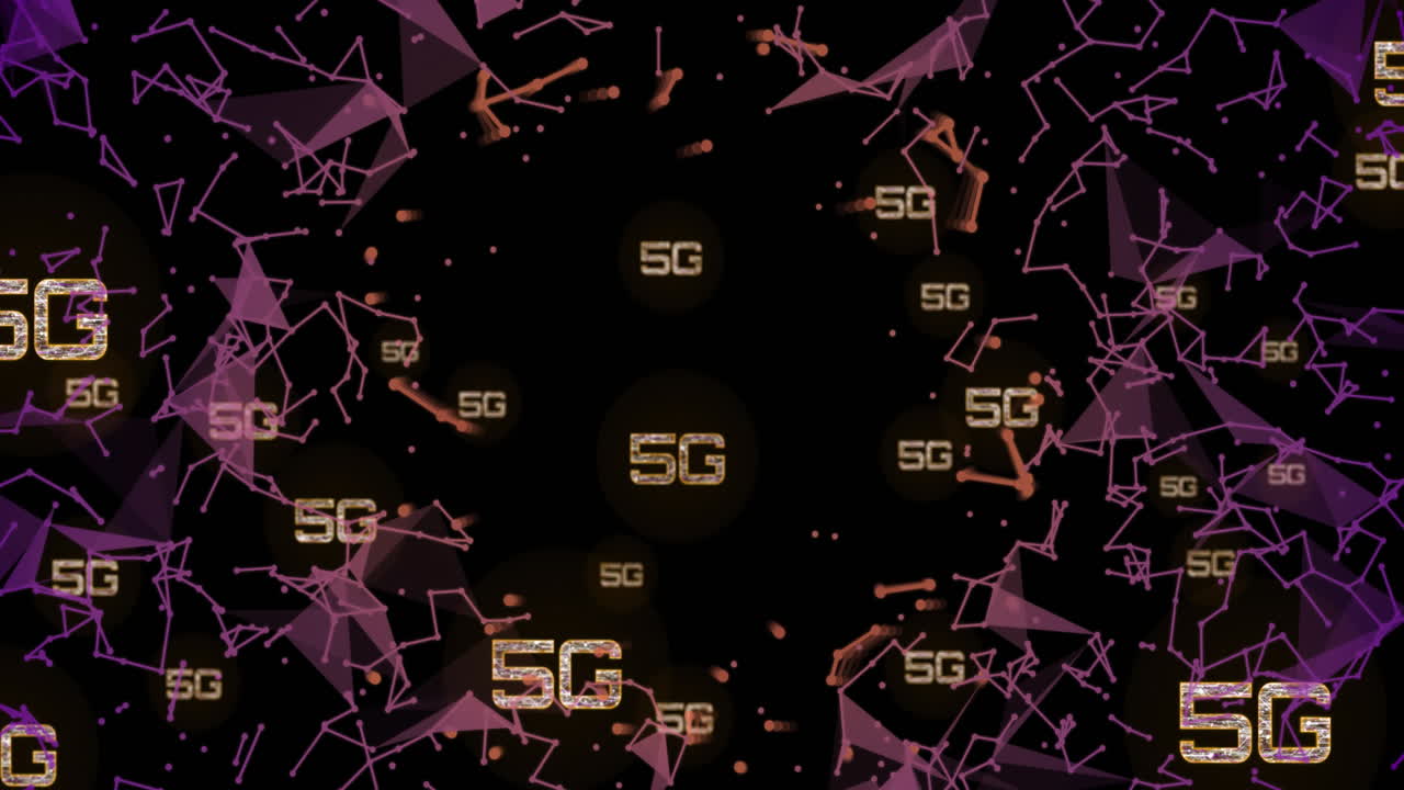 animación de 5g a través de la red de conexiones en fondo negro