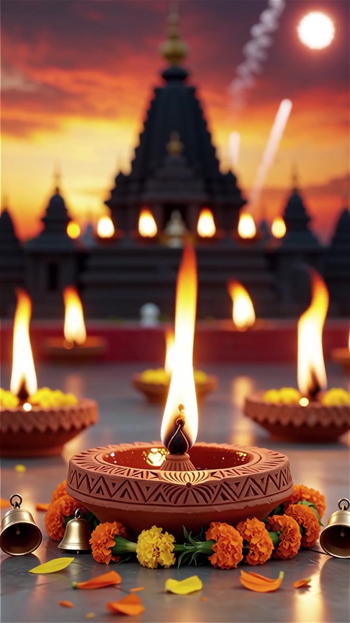 Sfondo del Festival Diwali con lanterne e decorazioni tradizionali Diyas.