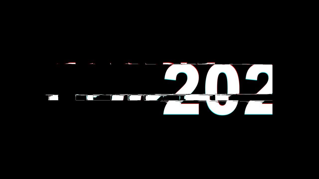 feliz año nuevo 2024 efecto glitch texto distorsión de televisión digital animación de bucle 4k