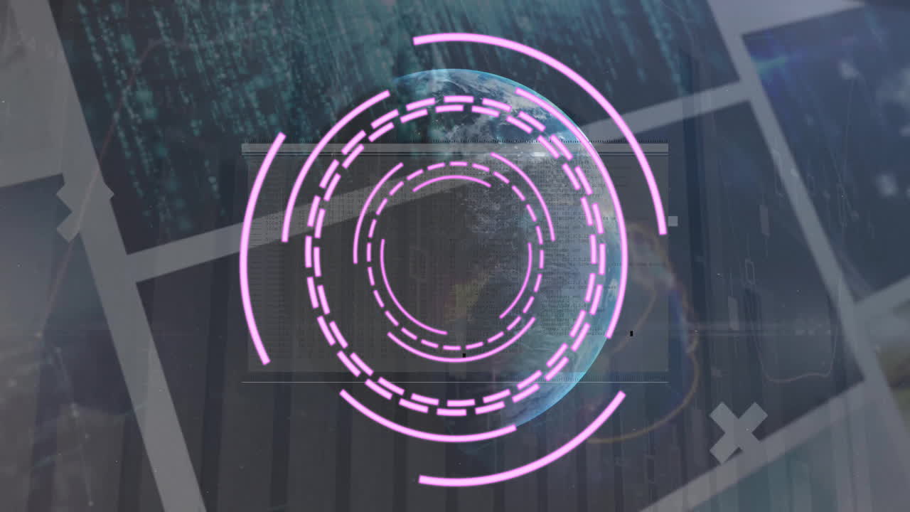 animación del escáner rosa sobre el procesamiento de datos en las pantallas de interfaz