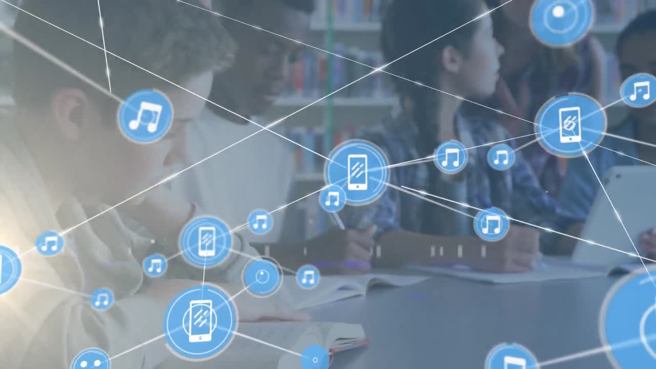 카우카스 네트워크 및 하늘을 통해 연결 네트워크의 애니메이션