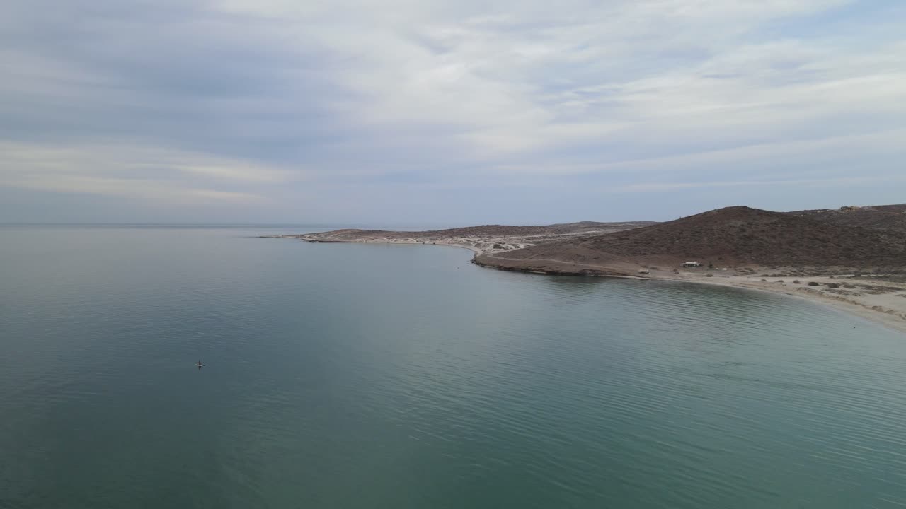 Aerial view of El Tecolote beach on the Baja California Sur peninsula, in La Paz, Mexico