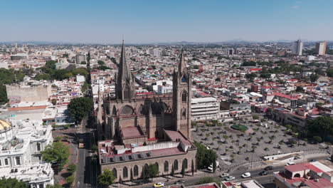 aerial view of a cathedral in a mexican city