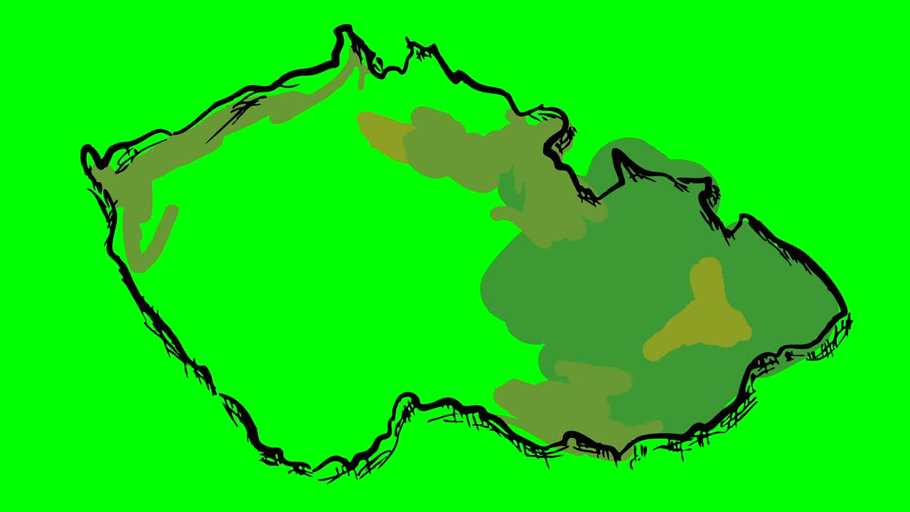 Czech Republic drawing colored map on green screen isolated whiteboard