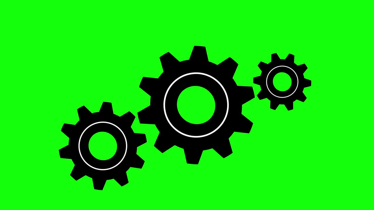 Faulty Engine Gear Wheels rotates and jams, green screen and white background