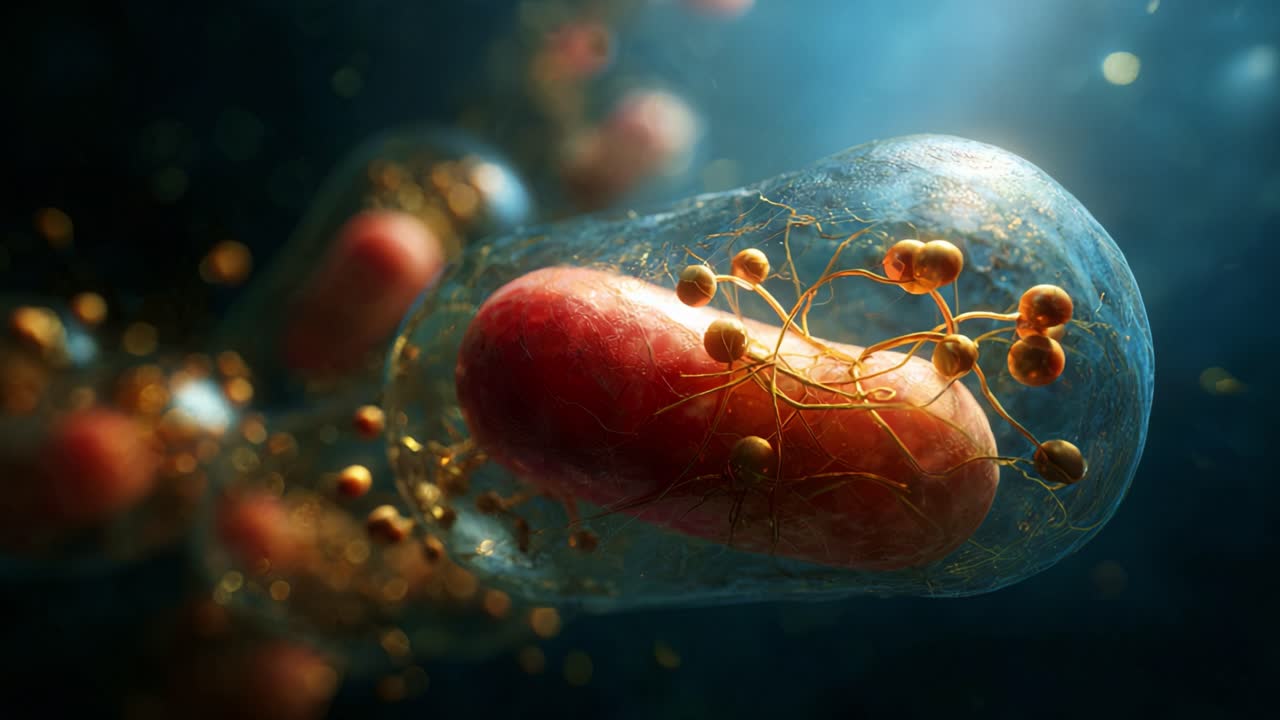 Bacterial Cell Dynamics: Magnified View of Bacteria in a Unique Environment, Showcasing Intricate Structures and Interactions at Micro Level, Highlighting Biological Processes and Complexity