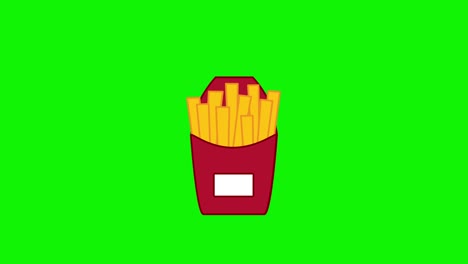 4k video of cartoon french fries on green background.