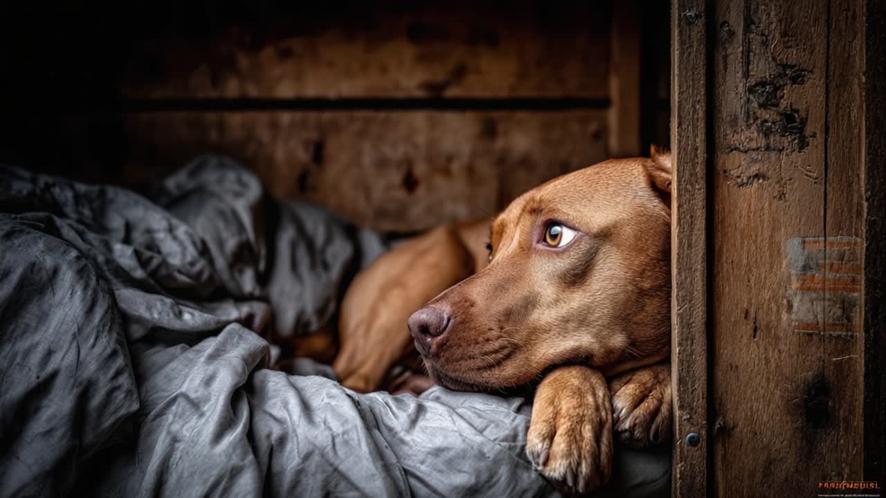 Um Momento Sereno: Um Cão Pensativo Relaxando em Seu Espaço Aconchegante, Capturado em Dois Quadros de Emoções Sinceras e Conforto