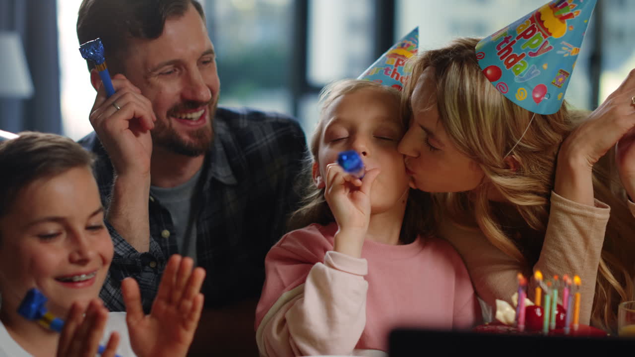 Parents and kids having online party