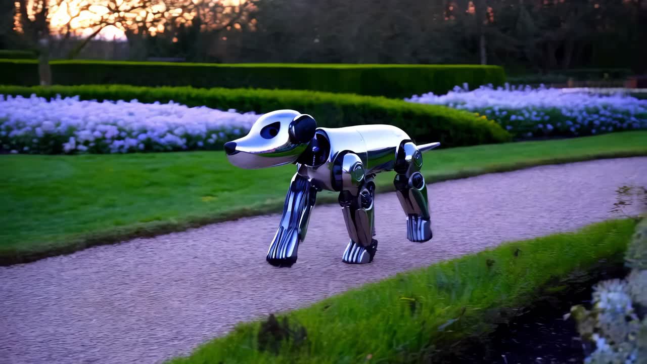 perro robot en un jardín