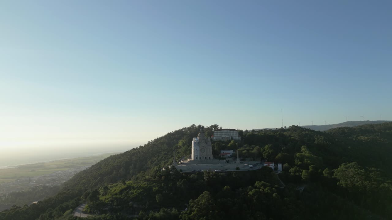 Monte Santa Luzia with panoramic views over Viana do Castelo under clear skies - drone
