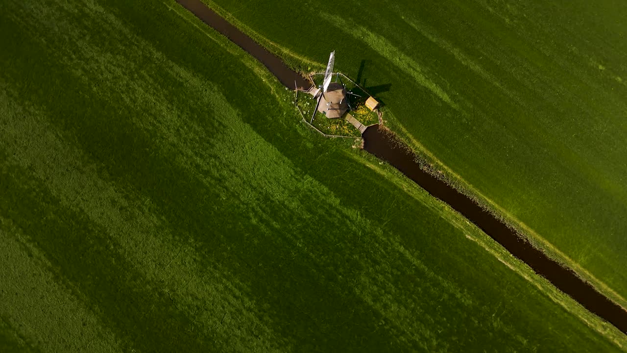 Dutch Windmill in a Green Field