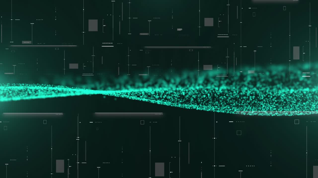 Abstract Green Particle Wave Digital Data Flow Transferring Technology Concept 4K Motion on HUD System Monitoring 4K Motion Background.