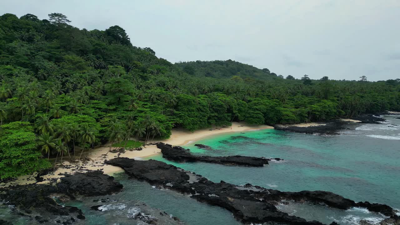 Aerial circular view from café beach at Ilheu das Rolas,São Tomé e Principe,Africa