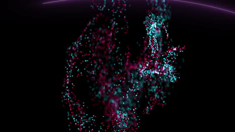 colorful particles forming abstract shapes, digital data visualization animation