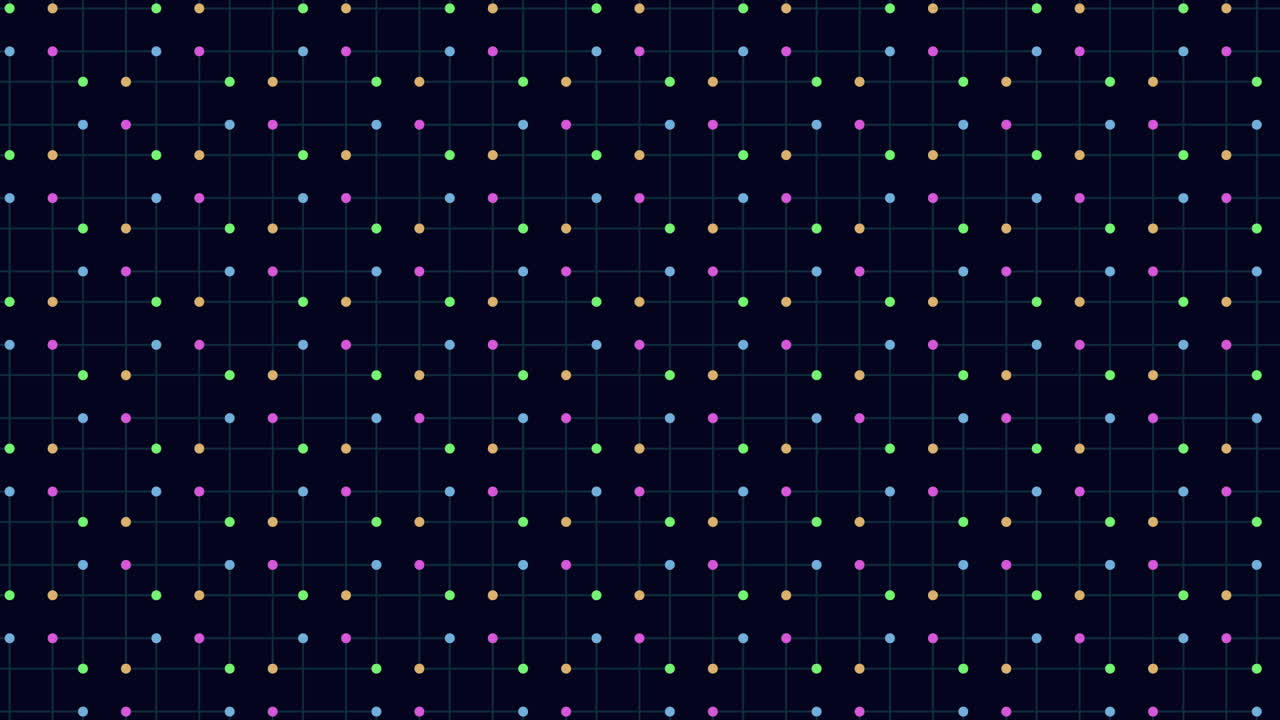 The image shows a vibrant and colorful grid pattern composed of small dots in blue, green, yellow, and red colors, set against a sleek black background for a striking and modern design