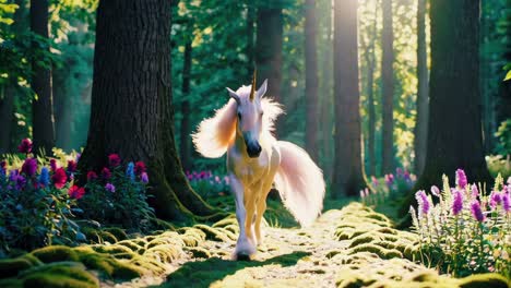 unicornio mágico en un bosque iluminado por el sol