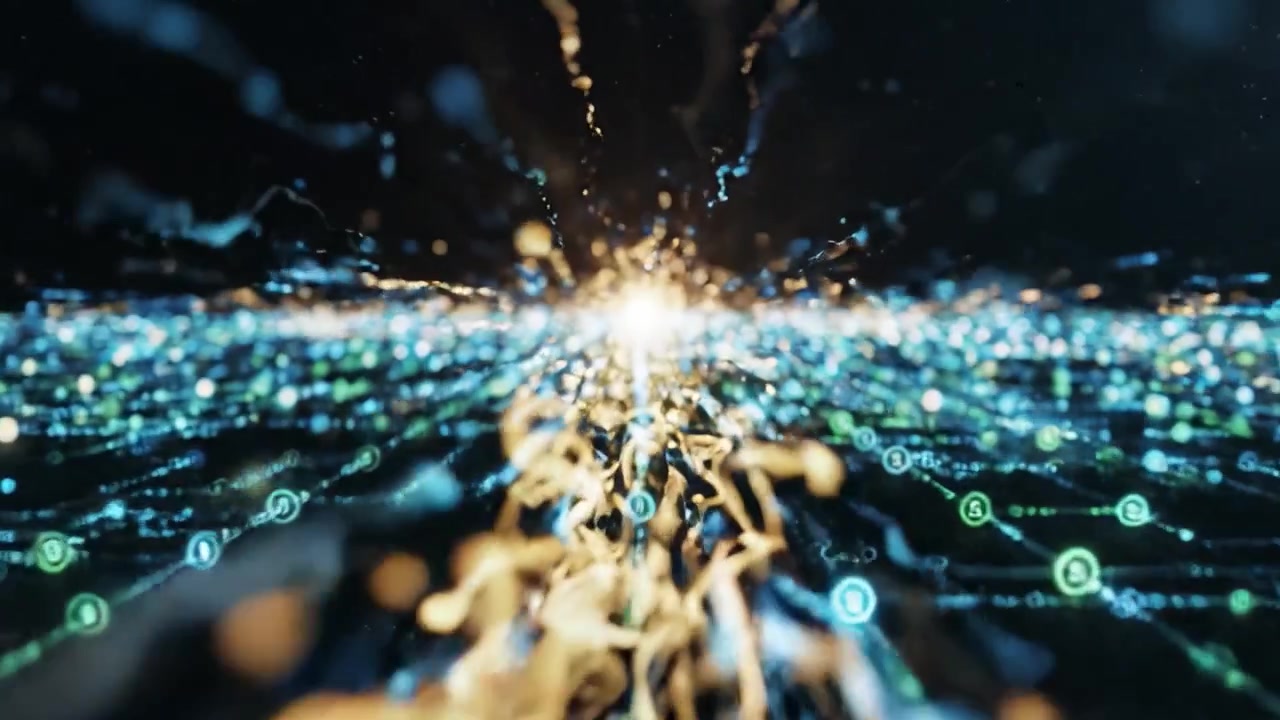 A Dynamic Visual of Data Flow: From a Digital Grid to an Explosive Burst of Light, Showcasing the Transformation of Information in a Virtual Space