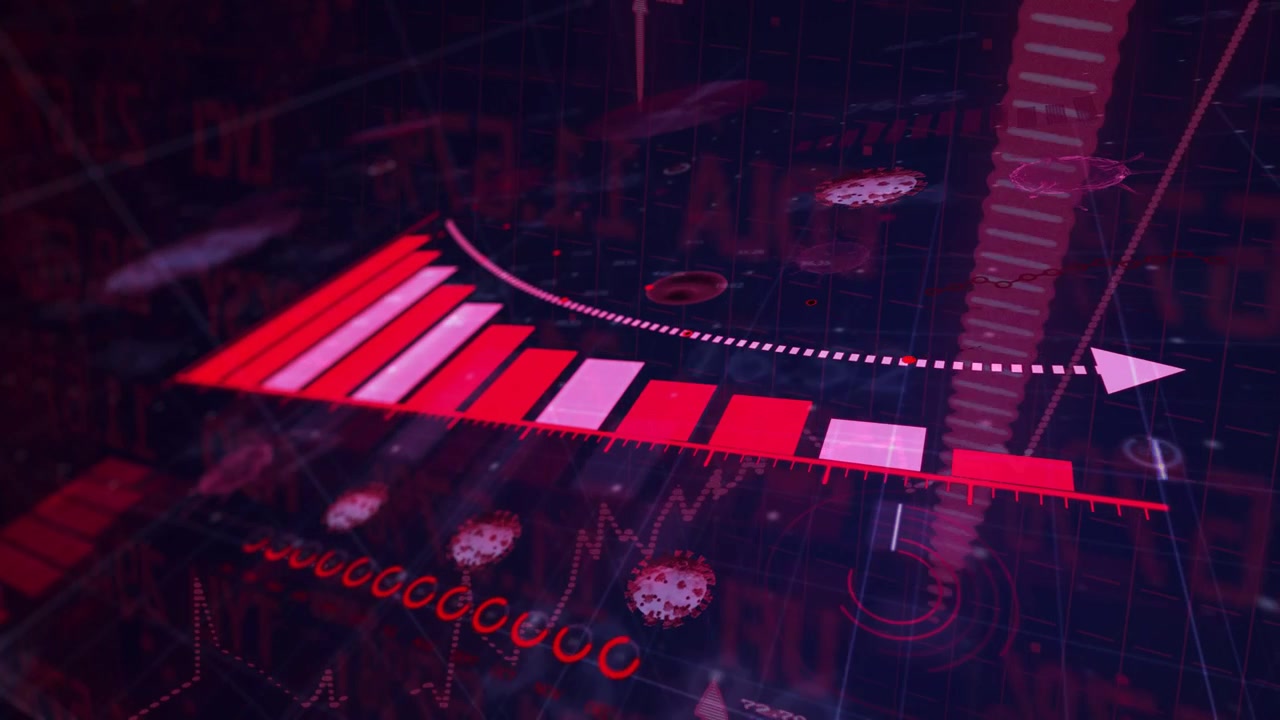 Vertical video: 3D bar chart animating as emerging dotted curve drawing arrow right to show trend