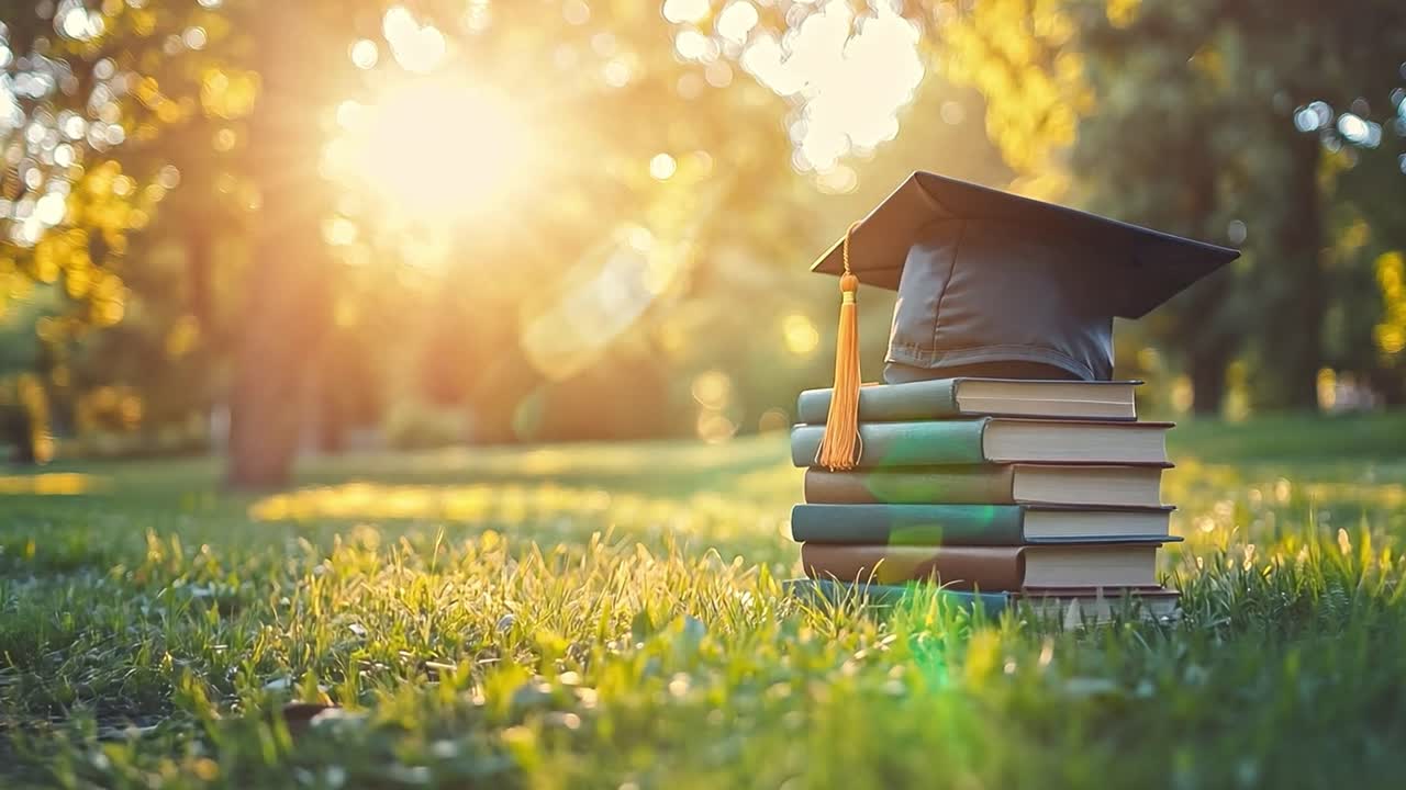 Graduation Cap on Stack of Books