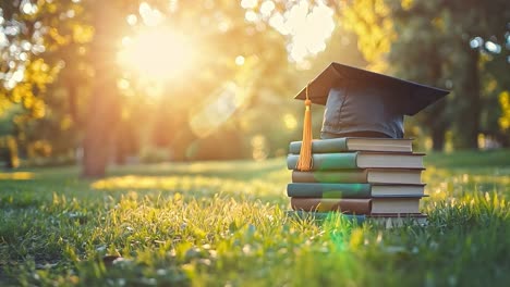 graduation cap on stack of books