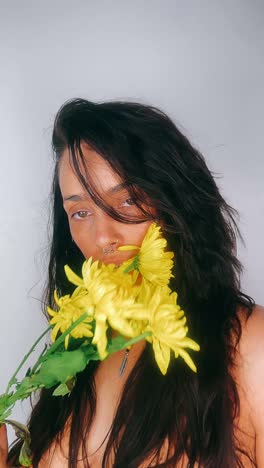 woman with yellow flowers