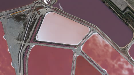 beautiful salt marhes ponds filled with pink water. aigues mortes drone view