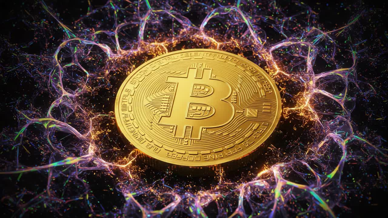 Captivating Visualization of a Bitcoin Surrounded by Dynamic Energy Patterns, Showcasing the Fusion of Digital Currency and Futuristic Aesthetics
