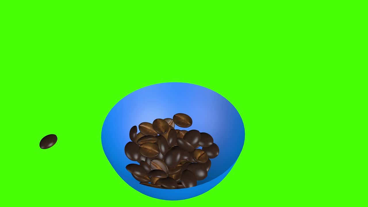 컵에 떨어지는 커피 콩, 3d 애니메이션 녹색 화면 크로마 키