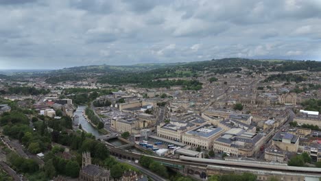 wide angle drone shot tilting up from lyncombe hill to reveal beautiful vista of the city of bath.
