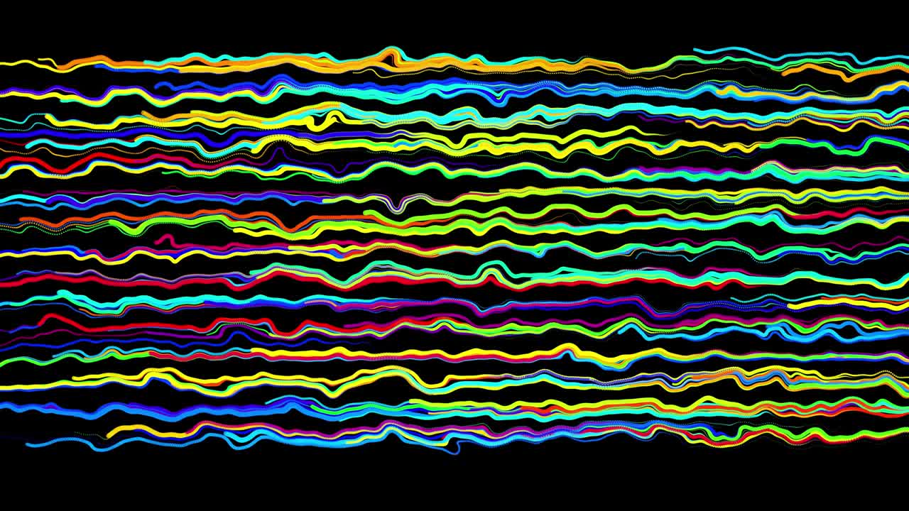 abstract creative looped bg con líneas rizadas como senderos de diferentes colores. las líneas forman un patrón giratorio como ruido de rizado. abstract 3d looping flowing animation as bright creative festive background