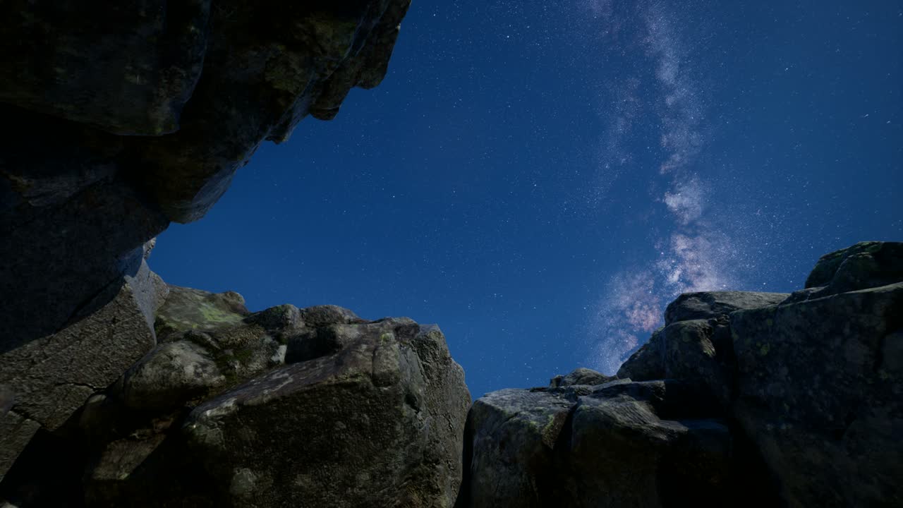 4k astrofotografía rastros de estrellas sobre las paredes del cañón de piedra arenisca.