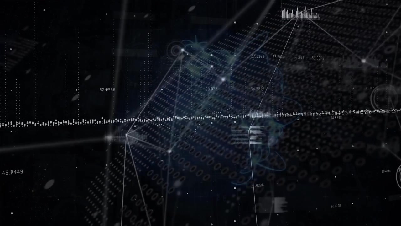 Animation of globe, connections and numbers on black background