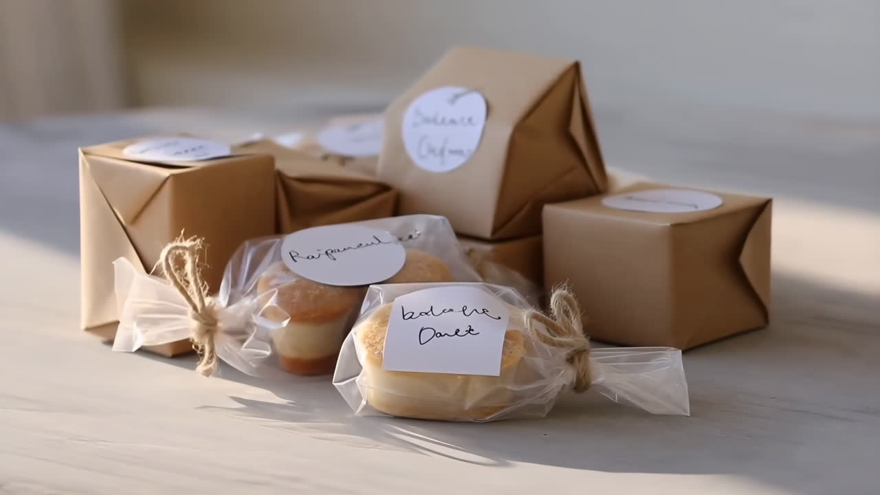 Assortment of Individually Wrapped Gifts and Baked Goods