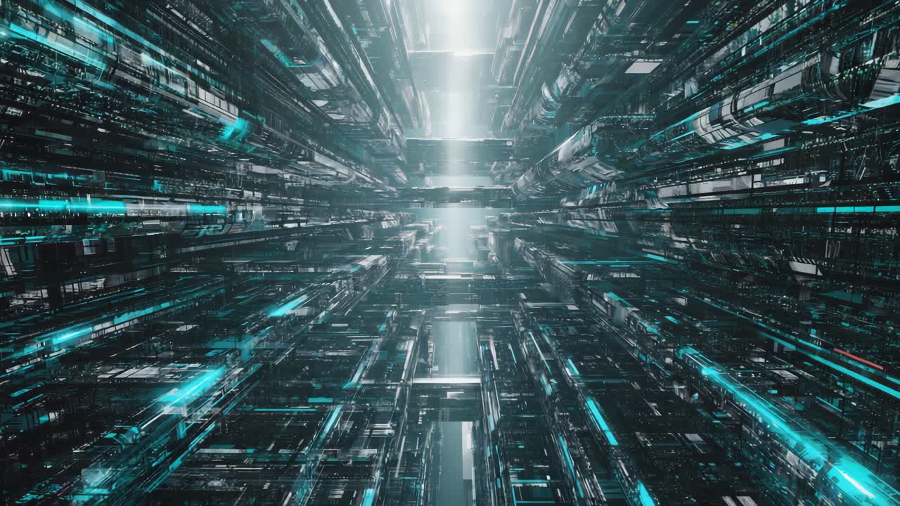 Futuristic Digital Tunnel with Glowing Blue Lights