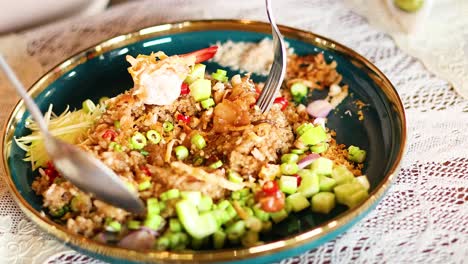 mixing ingredients for pineapple baked rice dish