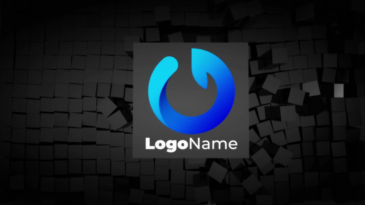 Abstract Black Backgrounds with Cubes and Logo