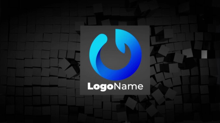 Abstract Black Backgrounds with Cubes and Logo