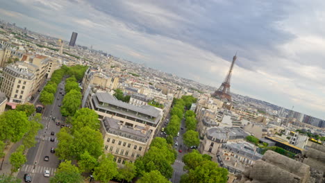 rotating view of the eiffel tower in paris, france from the arc de triomphe