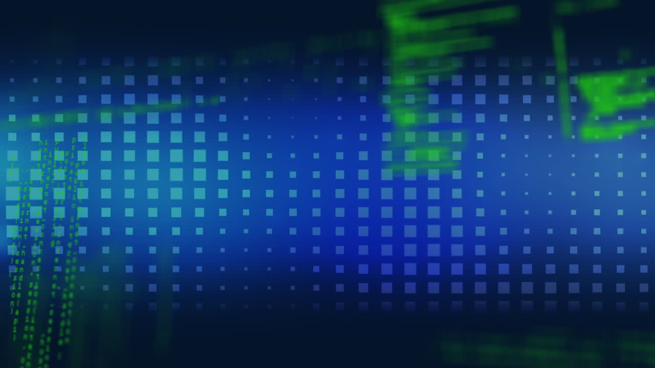 animación del procesamiento de datos sobre cuadrados en el fondo