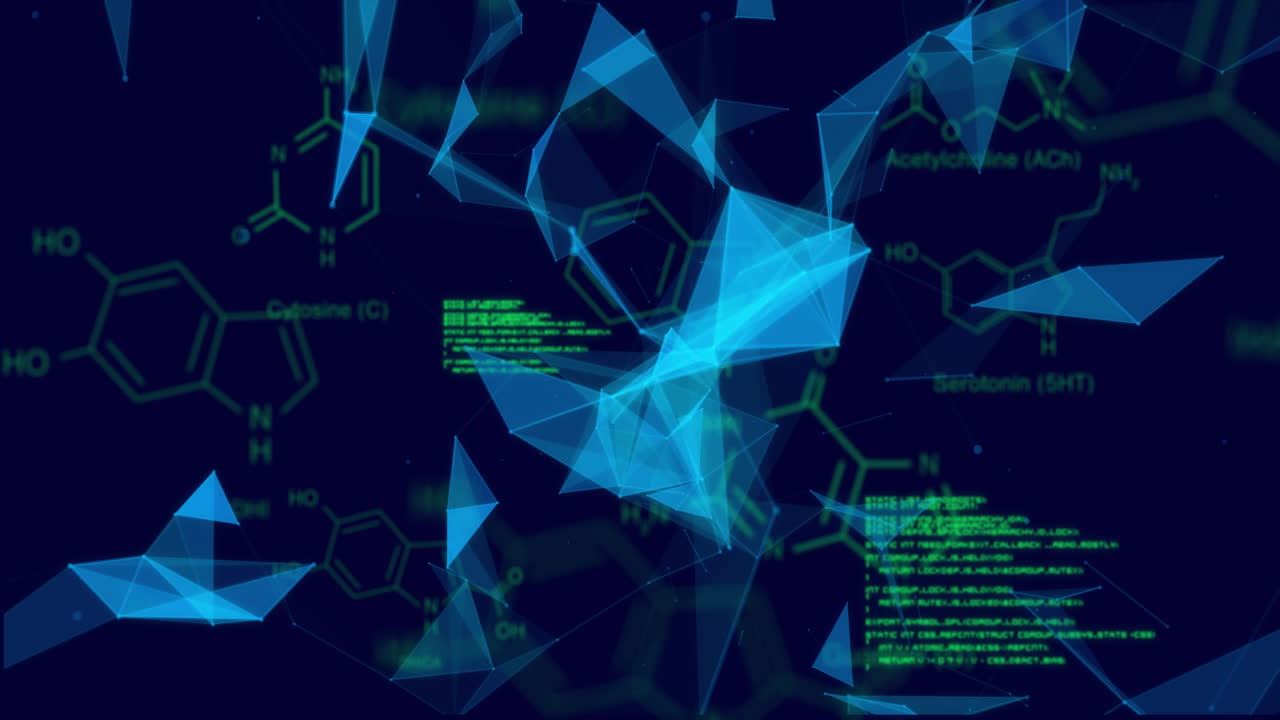 어두운 배경에서 과학 데이터 처리 및 연결의 애니메이션
