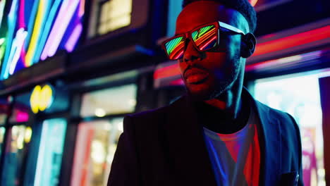stylish man in neon city