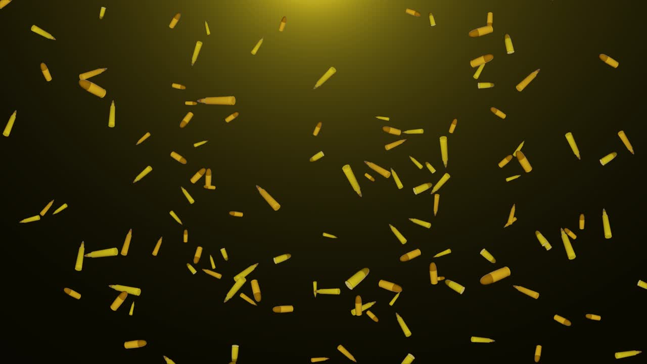 Animation with lots of flying and rotating bulett patron on screen pistol shooting military police