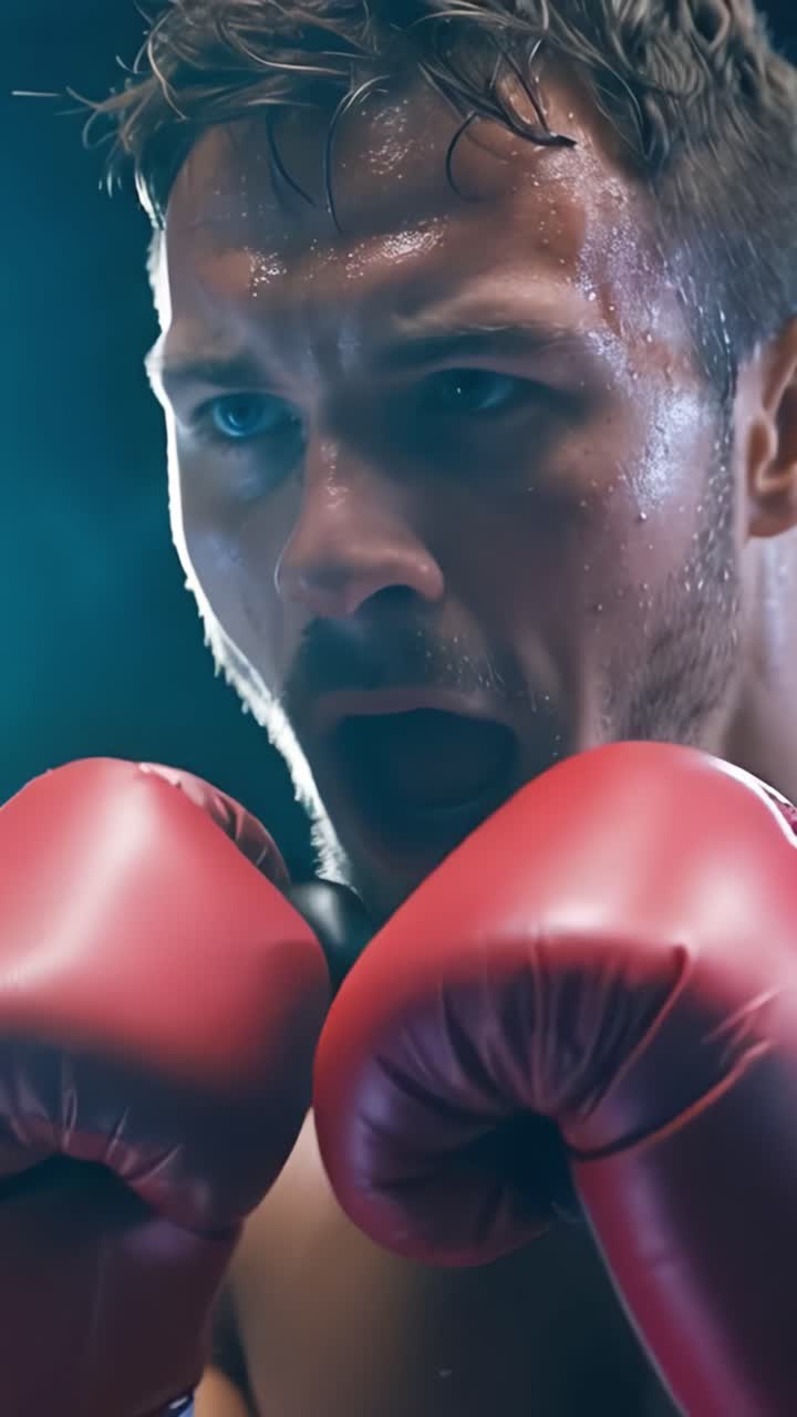Intense Boxing Encounter: A Focused Fighter Preparing for Action in the Ring, Showcasing Determination and Passion for the Sport in a Dramatic Setting