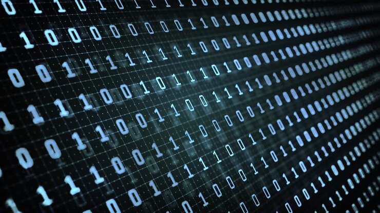 Codice binario in un futuristico sfondo digitale astratto