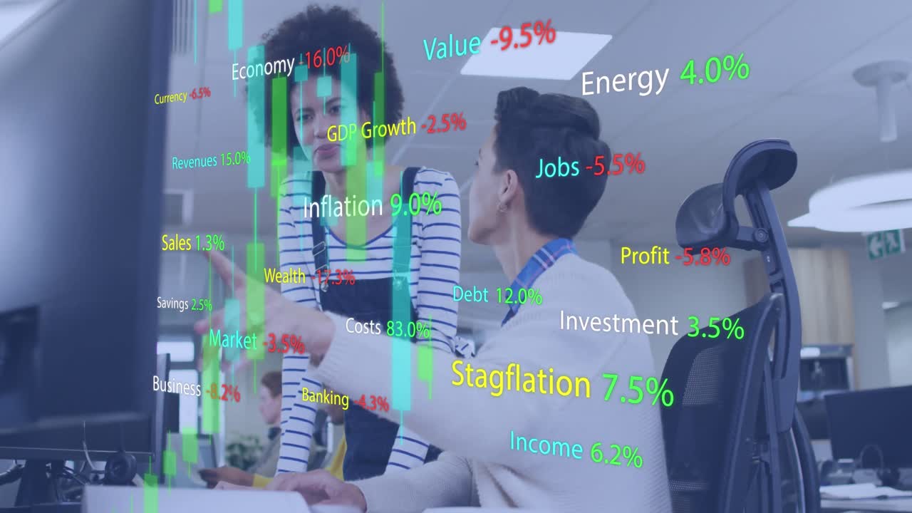 animación del procesamiento de datos sobre diversas personas de negocios en la oficina